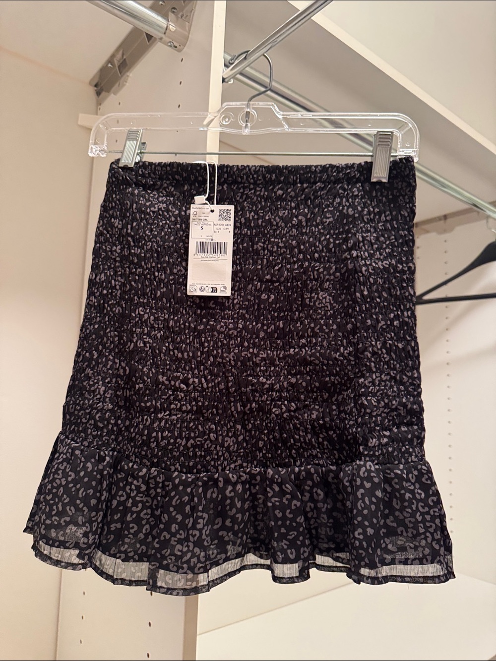 Mango Black Printed Ruffle Mini Skirt